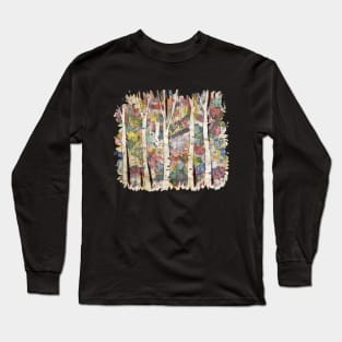 Birch Tree Forest and snow watercolor Long Sleeve T-Shirt